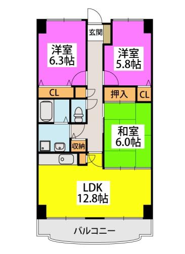 アーバンライフ 折尾(3LDK/7階)の間取り写真