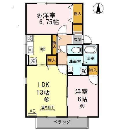 ハーベストウェルB棟(2LDK/2階)の間取り写真