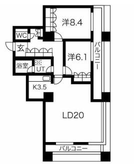 グランパークハイツ(2LDK/4階)の間取り写真