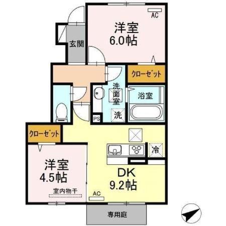 エトワール(2DK/1階)の間取り写真