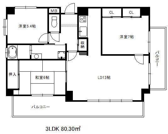 御影クラリティフラット(3LDK/4階)の間取り写真