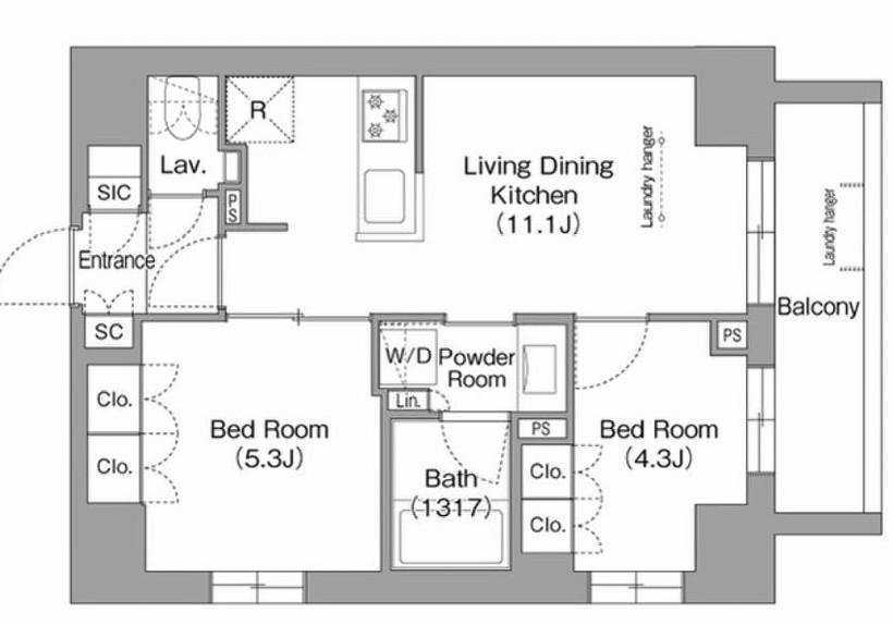 ウエリスアーバン住吉ウエスト(2LDK/9階)の間取り写真