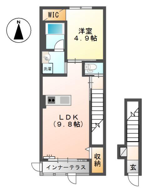 エスポア森本I(1LDK/2階)の間取り写真