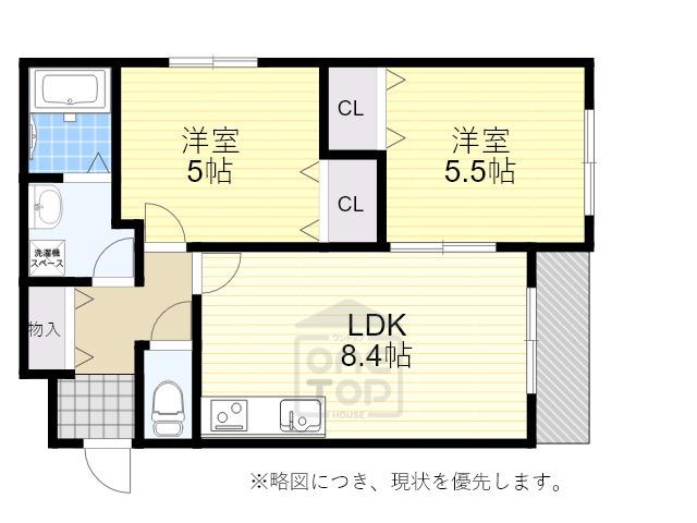 クレセル利倉東Ⅱ(2DK/1階)の間取り写真