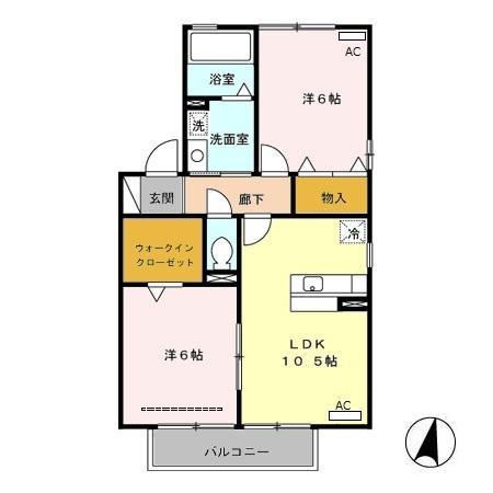 リビングタウン家代の里D(2LDK/2階)の間取り写真