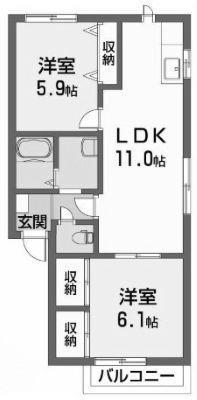 アイリス川原(2LDK/2階)の間取り写真