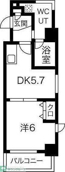 ソレイルコート桜本町(1DK/2階)の間取り写真
