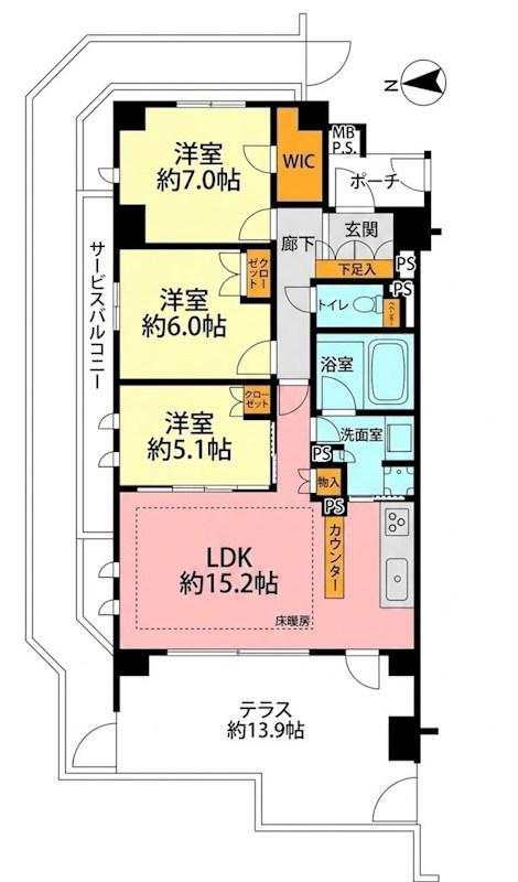 クリオ茅ヶ崎中海岸(3LDK/1階)の間取り写真
