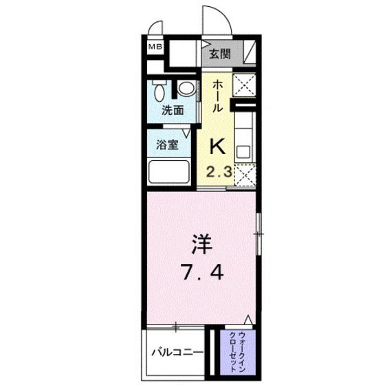 ベルソーラ(1K/4階)の間取り写真