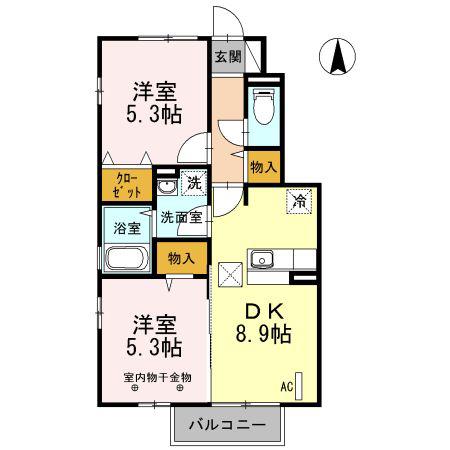 ピークメイル A(2DK/1階)の間取り写真