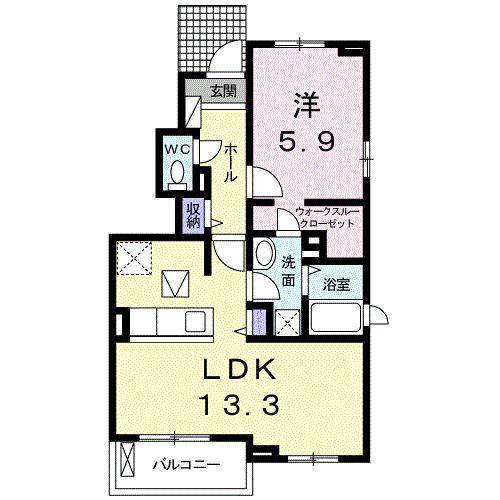 アルソールB(1LDK/1階)の間取り写真