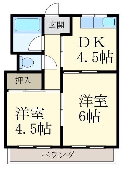 グランドハイツ橋本(2DK/2階)の間取り写真
