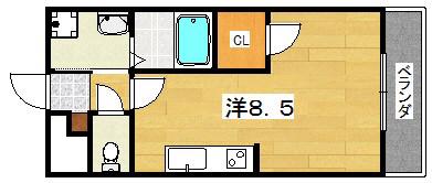 アンプルール・フラーリッシュ(ワンルーム/2階)の間取り写真
