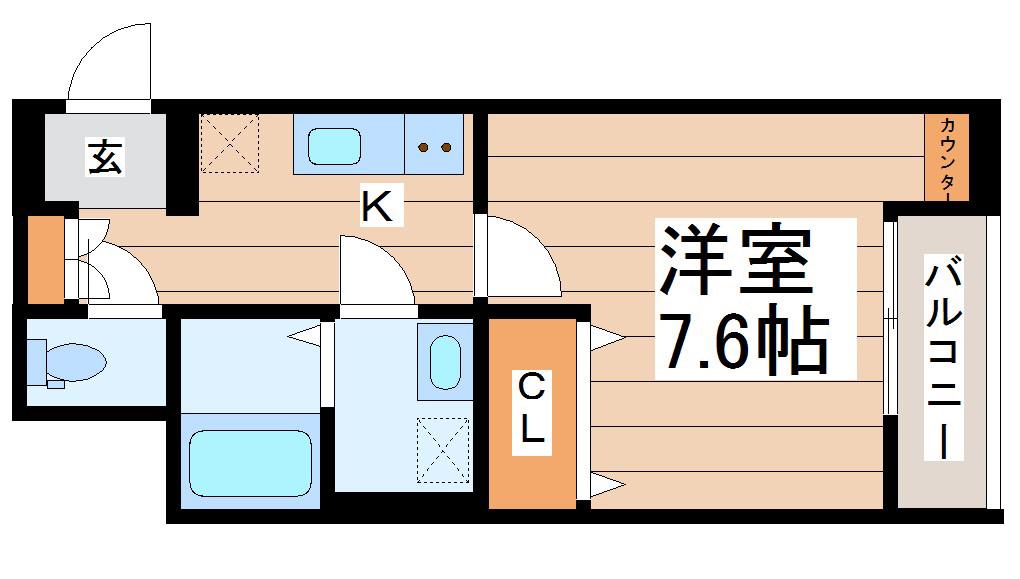 ベルリードU(1K/1階)の間取り写真