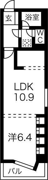 レインボー第2金山(1LDK/6階)の間取り写真