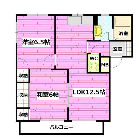 クローカス浜角壱番館(2LDK/2階)の間取り写真