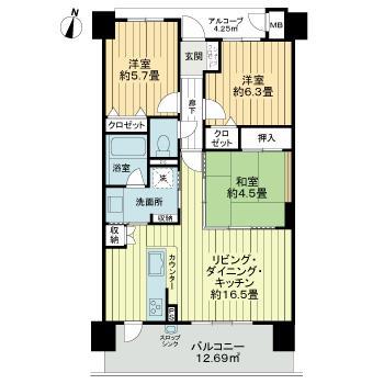 サーパス緑町(3LDK/4階)の間取り写真