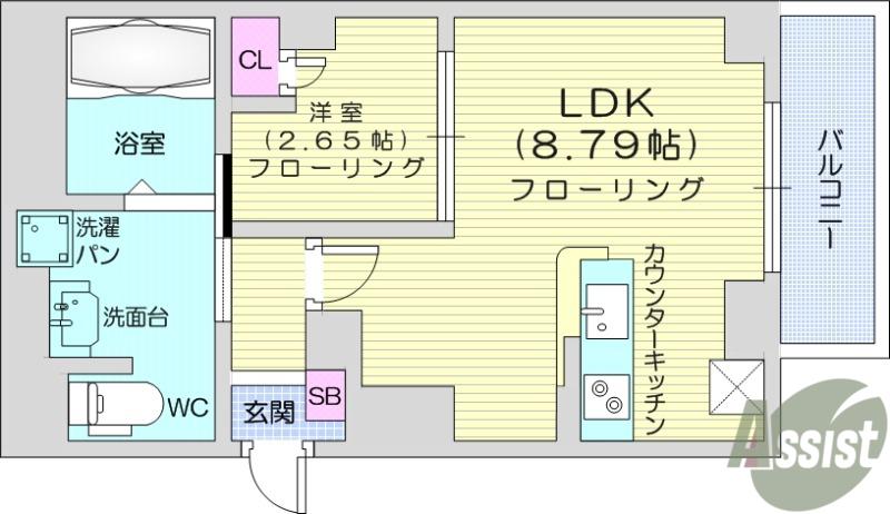 ラシーネ錦町(1LDK/5階)の間取り写真