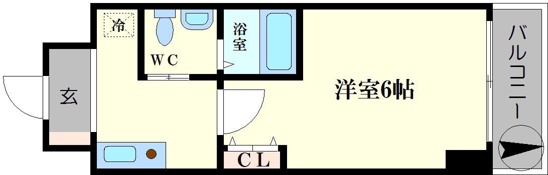 グランパシフィック花園北(1K/6階)の間取り写真