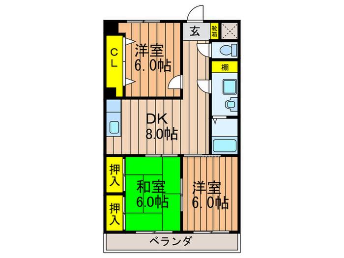 カサ・ノルテ(3DK/2階)の間取り写真