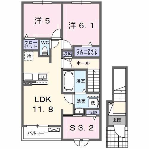フィデール行橋C(2SLDK/2階)の間取り写真