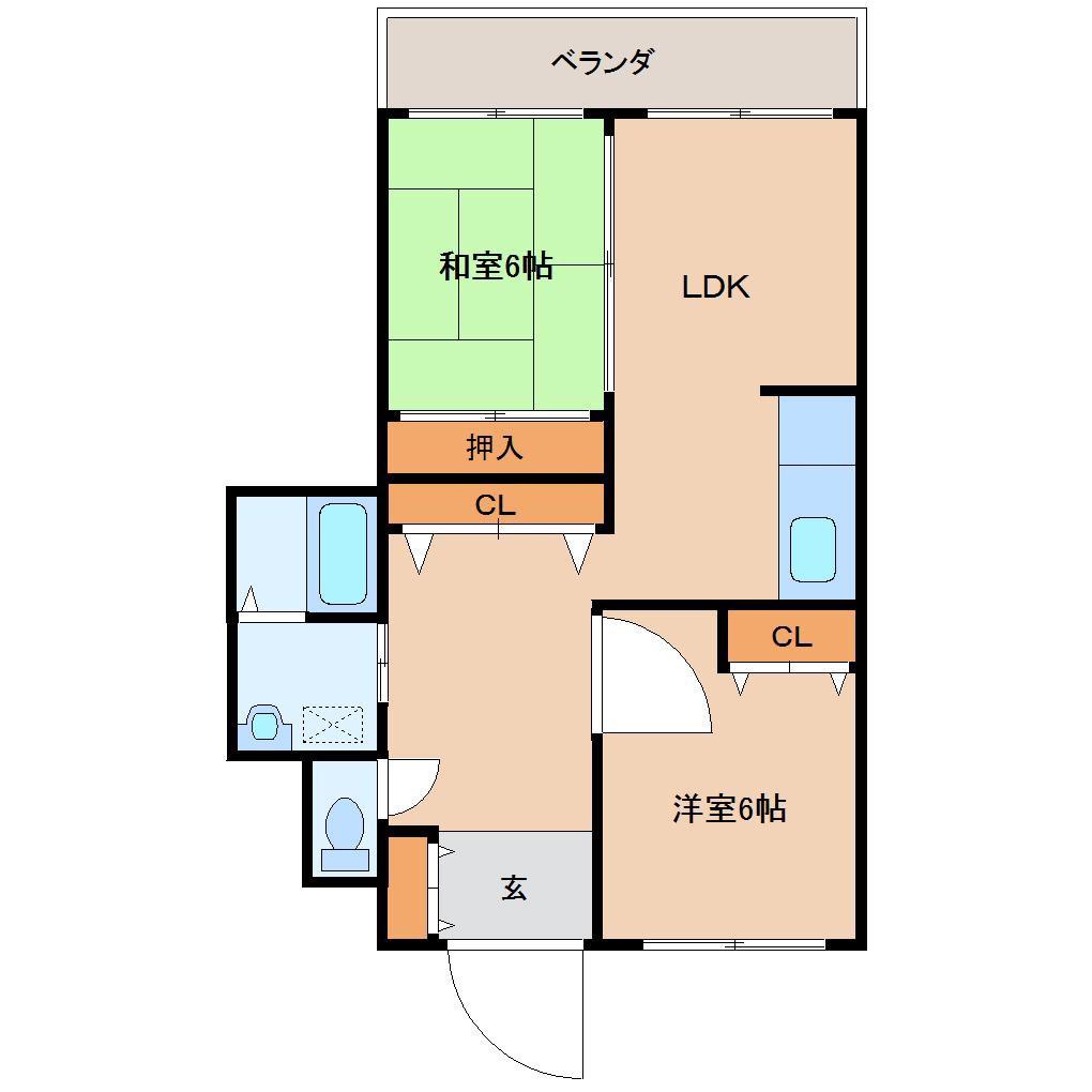 パークサイドノガミI(2LDK/2階)の間取り写真