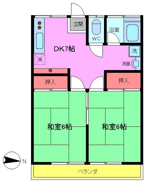 第1大和久ハイツ(2DK/1階)の間取り写真