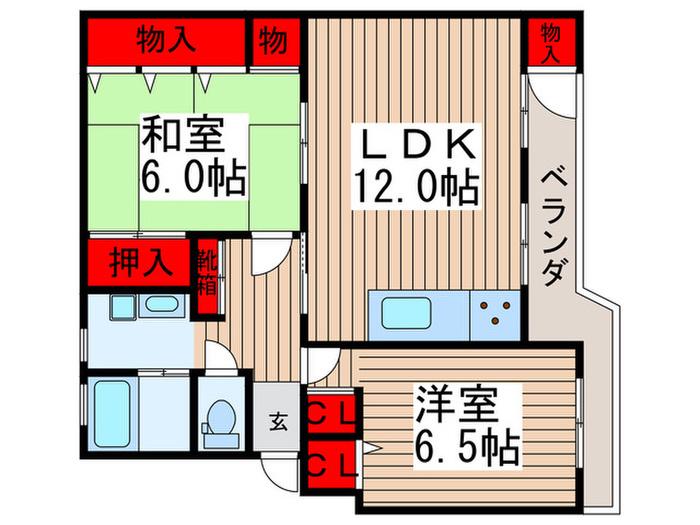 船橋グリーンハイツ 2号棟(2LDK/4階)の間取り写真