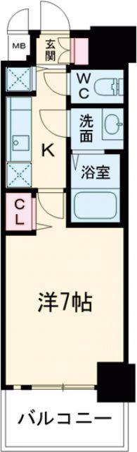 プレサンス三宮東フィール(1K/4階)の間取り写真