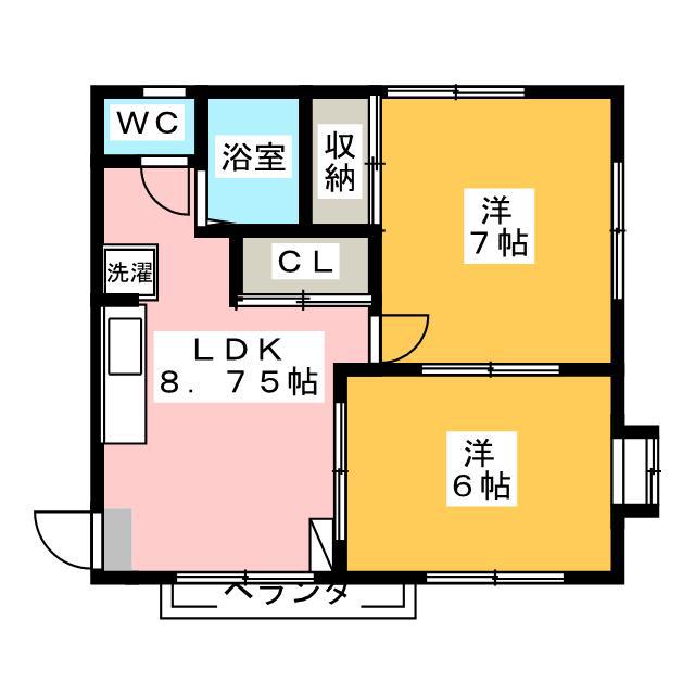 グリーンハイム(2DK/2階)の間取り写真