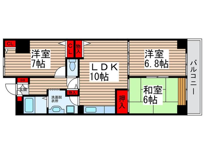 ダイヤモンドハイツ(3LDK/11階)の間取り写真
