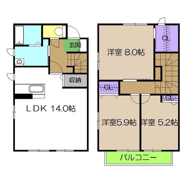 ベルセ福井(3LDK/1階)の間取り写真