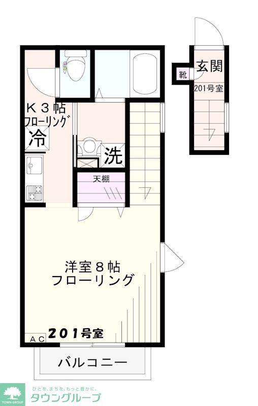 ヴィラルーエ(1K/2階)の間取り写真