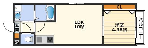 新日・梅田ノース(1LDK/4階)の間取り写真