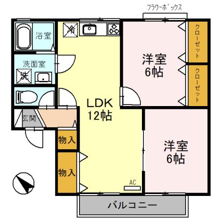 四天王ハイツ II(2LDK/1階)の間取り写真