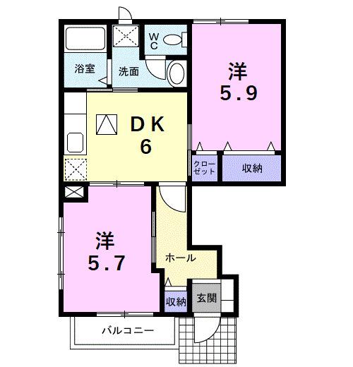 レイヒルズ(2DK/1階)の間取り写真