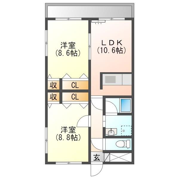 タケモトマンション(2LDK/2階)の間取り写真