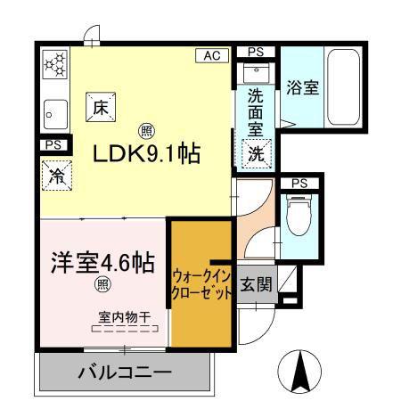 ソルメール・ワ(1LDK/1階)の間取り写真