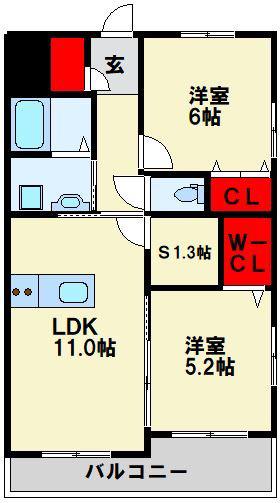 SIERRA YAHATAシエラ八幡(2LDK/5階)の間取り写真