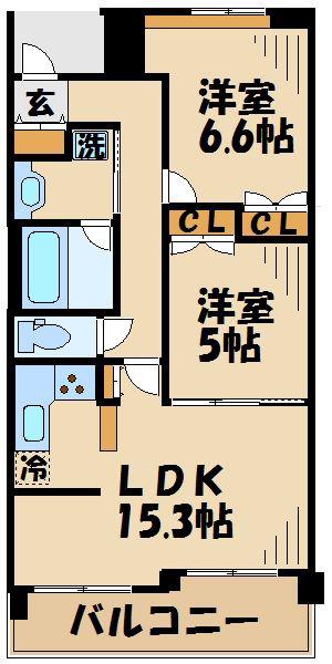 エストライフつつじヶ丘-五番館(2LDK/1階)の間取り写真