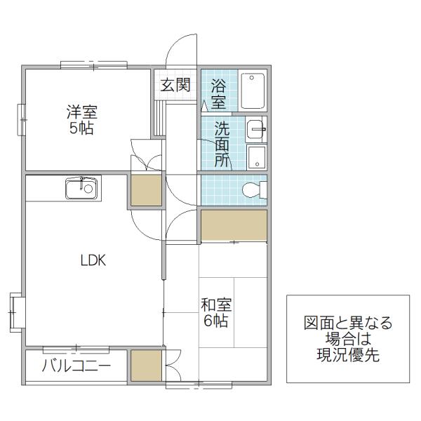 グリーンタウンA棟(2LDK/1階)の間取り写真