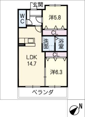 カーサノーバ南山A(2LDK/1階)の間取り写真