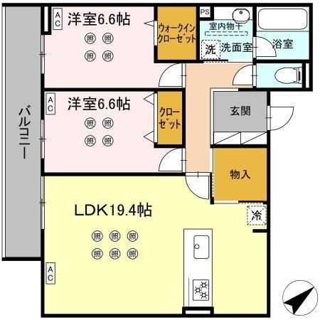サクレ愛宕(2LDK/2階)の間取り写真