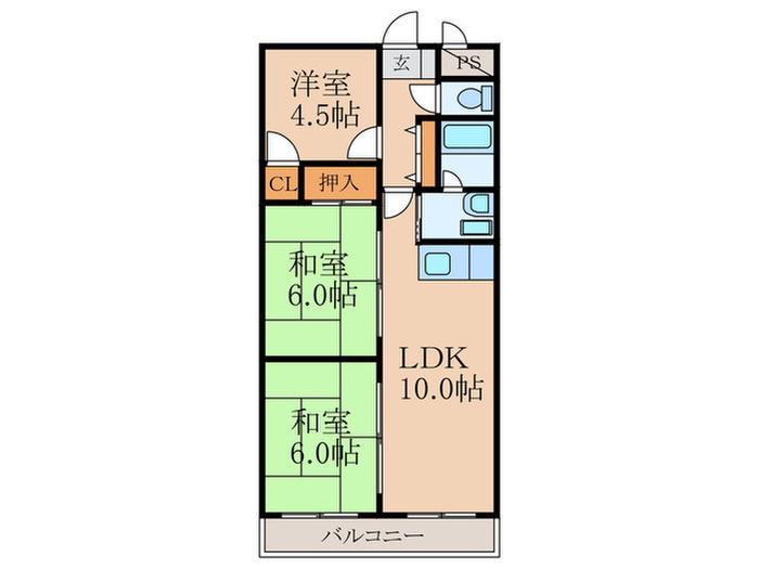 ヴィヴァン南大橋(3LDK/2階)の間取り写真