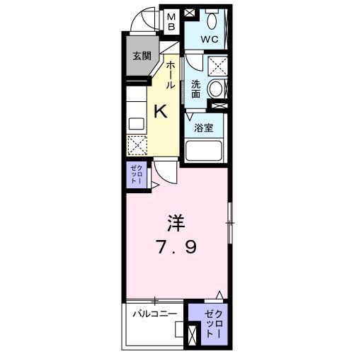 ルピナスⅢ(1K/3階)の間取り写真