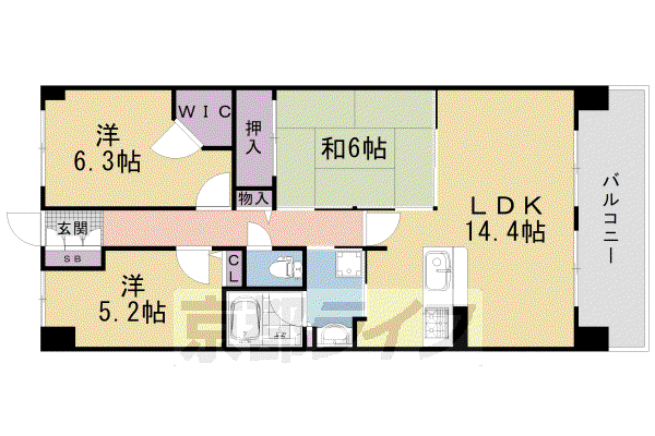 サンシティ西京極みどりの街弐番館(3LDK/9階)の間取り写真