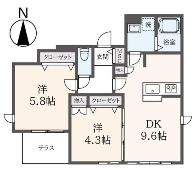 LUMINARE 桜(2DK/1階)の間取り写真