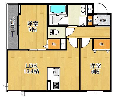 エントランスライフ西野山東(2LDK/2階)の間取り写真