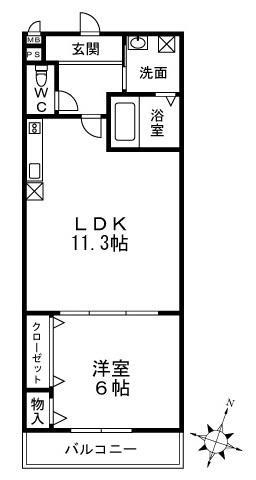 ソレイユ百舌鳥Ⅰ番館(1LDK/2階)の間取り写真