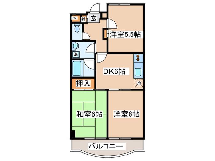 ホワイトパレットビル(3DK/6階)の間取り写真